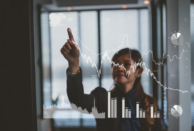 Illustration of Woman Analyzing Graphs