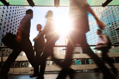 People walking in building.